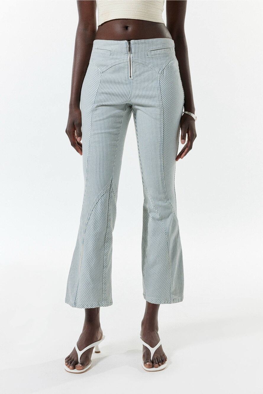 Urban Outfitters Silence + Noise Toni Moto Flare Crop Jeans Railroad Stripe Sz 0
